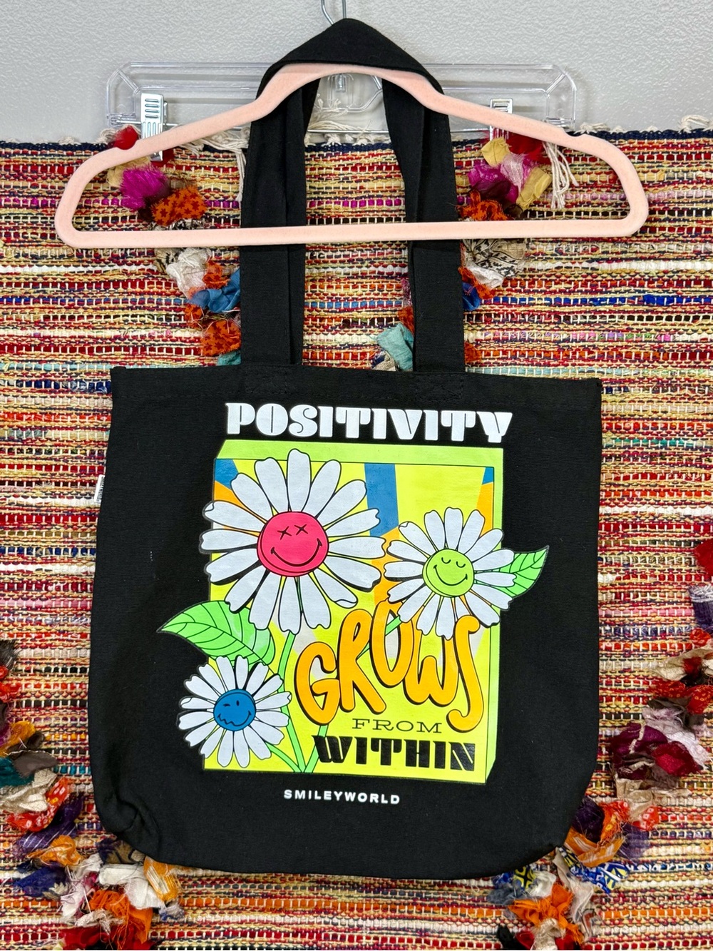 black canvas Smileyworld X Todomoda tote bag EUC